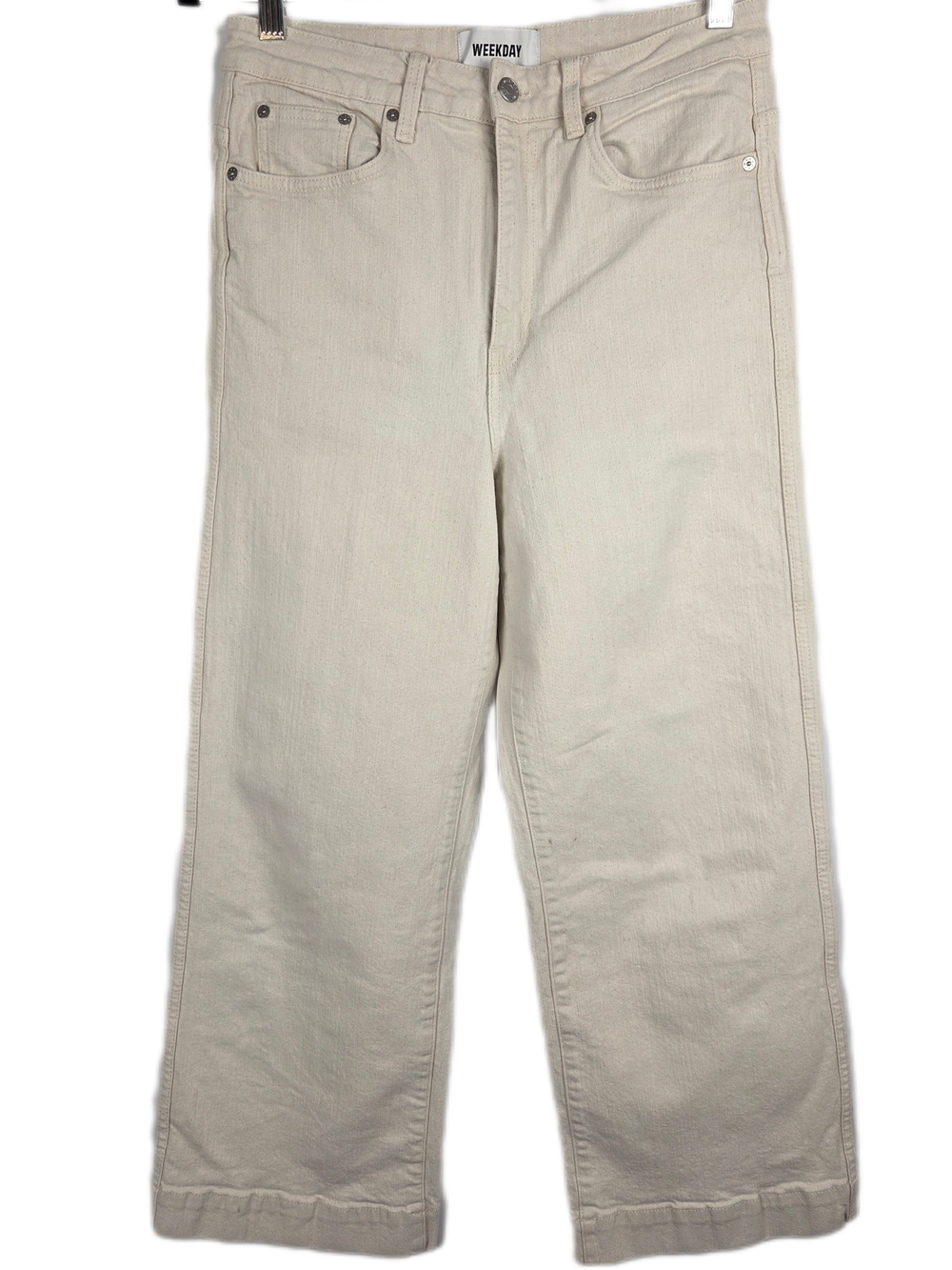 Weekday "Veer" High-Waisted Wide Leg Cropped Jeans in Ecru
